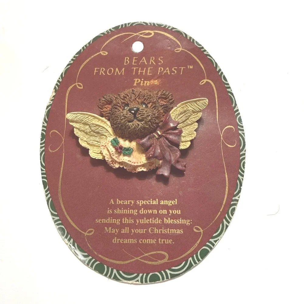 Russ Berrie Bears From The Past Angel Bear Pin Christmas Resin Brooch 19426 NEW